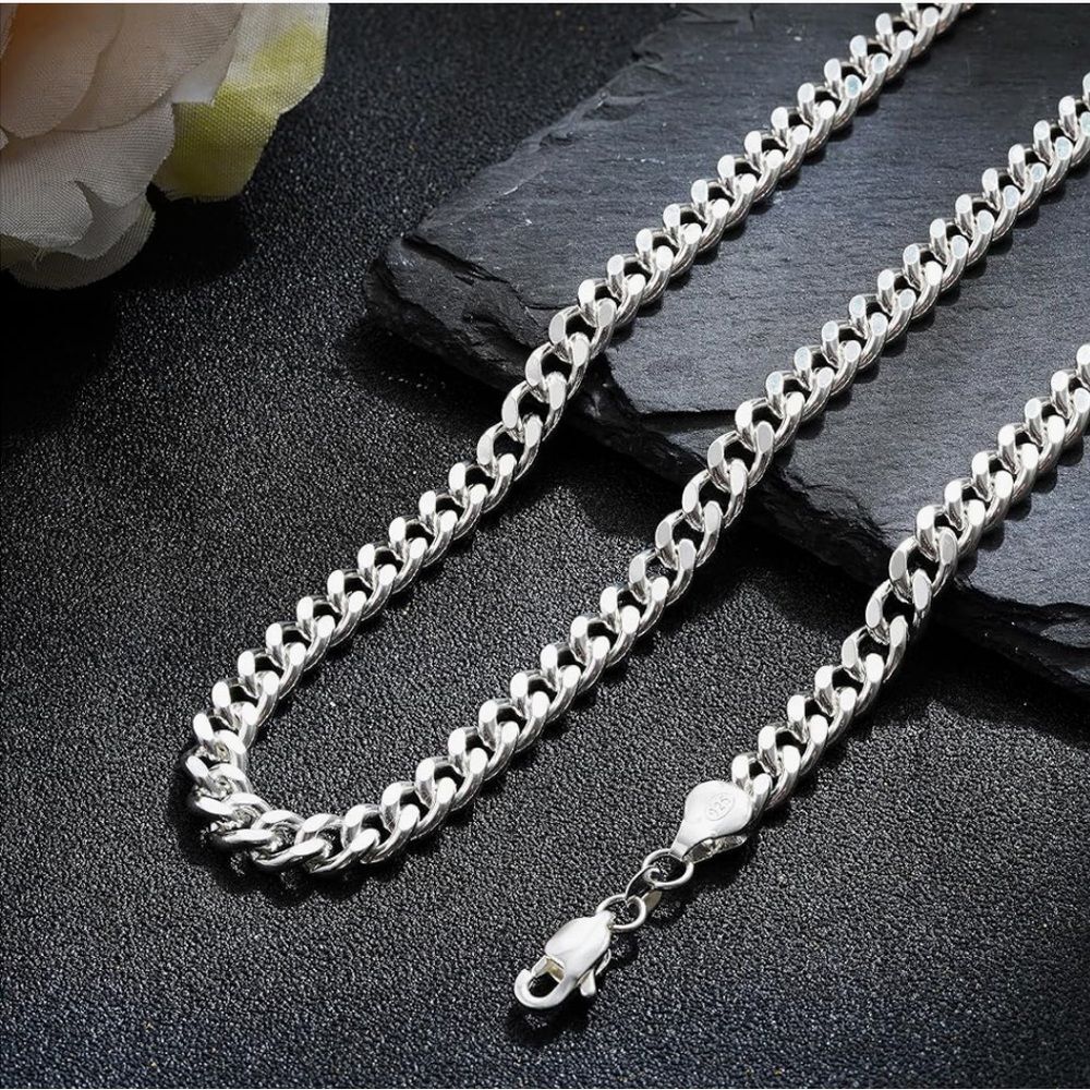 Men’s 7.5mm Diamond-Cut Cuban Link Chain .925 Stamped Silver Plated Necklace